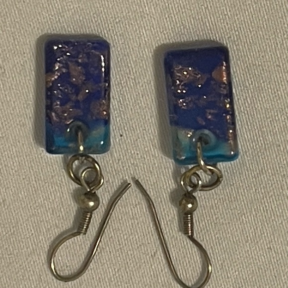 Blue Rectangular Dangle Earrings‎ - Picture 2 of 2